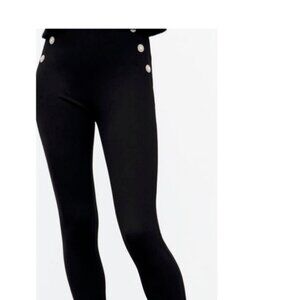NEW Zara Mid Rise Legging Pants Jewel Button Size Large Black NOT FOR SALE